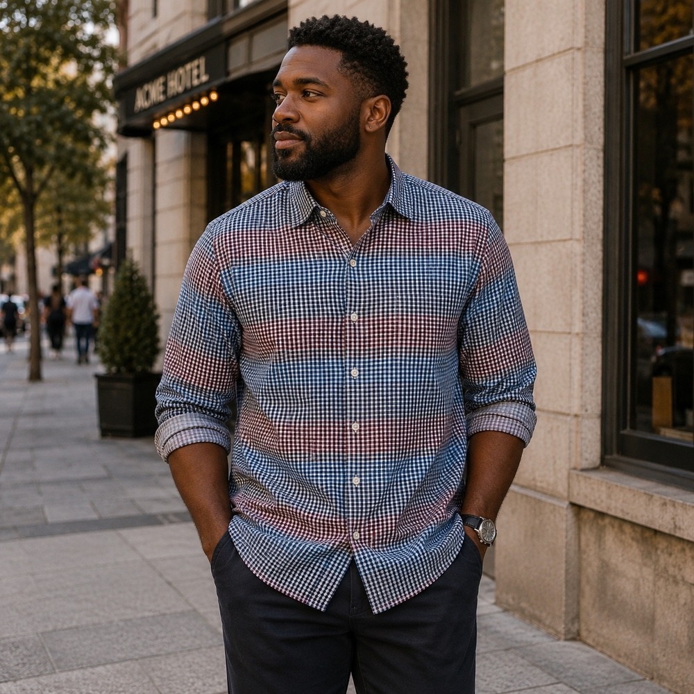 Tommy Bahama Mens Medium Plaid Button Down Shirt Blue Red Gingham Pima Cotton